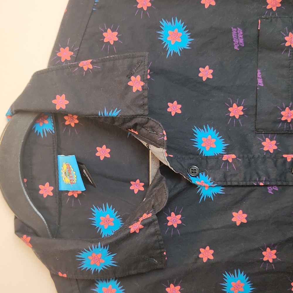 Teenage Positive Energy Black Short Sleeve Button Up Shirt Medium